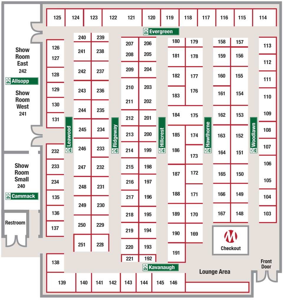 Graphic layout of our showroom showing the 'streets' and vendor booths.